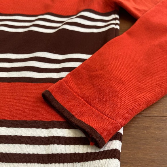 Vintage 70s Orange Brown Striped V Neck Shirt // Size Small - Picture 5 of 7